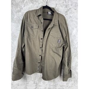 ENYCE Olive Green Utility Button Up Shirt Men's L Y2K Streetwear Hip Hop Rap